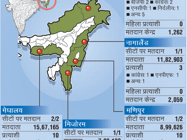 लोकसभा चुनाव के दूसरे चरण में पूर्वोत्तर के चार राज्यों की 6 सीटों पर वोटिंग शुरू लोकसभा चुनाव के दूसरे चरण में पूर्वोत्तर के चार राज्यों की 6 सीटों पर वोटिंग शुरू