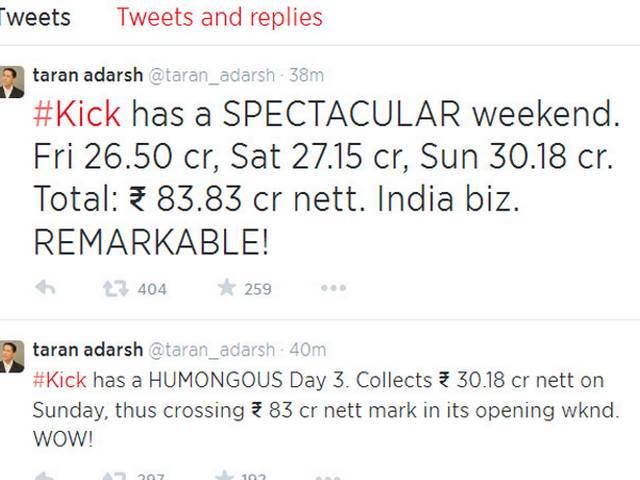 बॉक्स ऑफिस: सलमान खान की फिल्म 'किक' ने तीन दिन में कमाए 83 करोड़ Salman khan film Kick collects 83 cr in three days