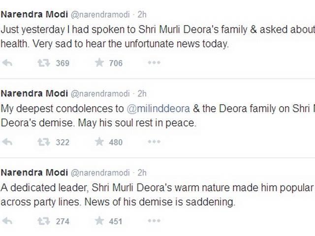 प्रधानमंत्री मोदी ने देवड़ा के निधन पर जताया शोक pm_modi_expresses_grief_on_deora_death