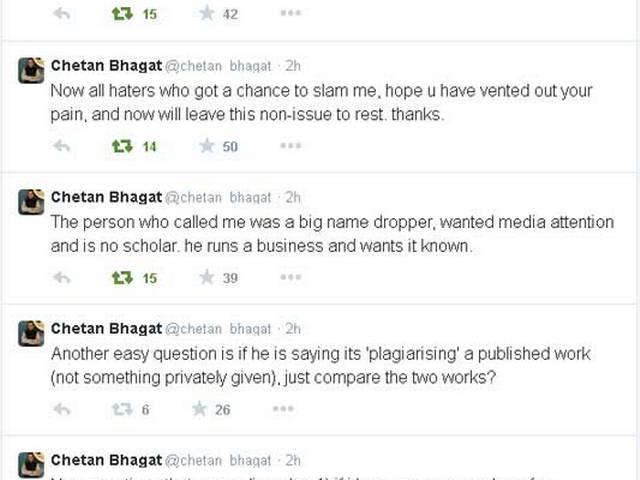 साहित्यिक चोरी के आरोपों पर चेतन भगत का जवाब chtan take to twitter for answering the allegation of plagiarism