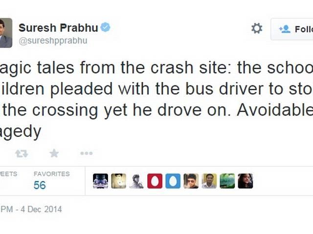 रेल क्रॉसिंग पर स्कूल वैन चालक नहीं रुका था:प्रभु Van driver’s negligence seems reason for mishap Suresh prabhu