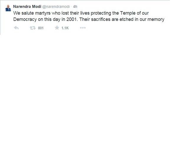 प्रधानमंत्री ने 2001 संसद हमले के शहीदों को दी श्रद्धांजलि Modi salutes martyrs on 13th anniversary of Parliament terror attack