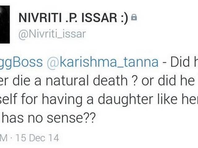 BIG BOSS 8: वायरल हुआ पुनीत की बेटी का ट्वीट, करिश्मा को किया था टारगेट BIG BOSS 8_nivriti_punit issar_karishma