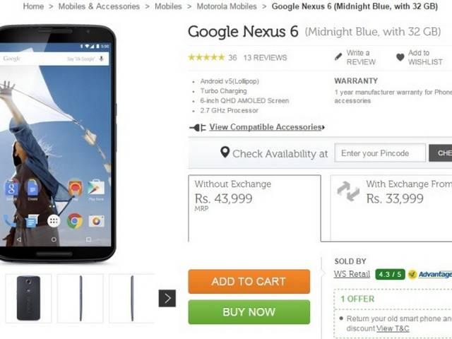 फ्लिपकार्ट पर बिक्री के लिए आया गूगल नेक्सस 6, कीमत 43,999 रुपए Nexus 6 Arrives On Flipkart Just In Time For The New Year
