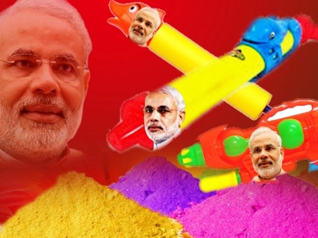 बिहार: लुभा रहे हैं 'मोदी मुखौटा' व 'मोदी पिचकारी' bihar_modi_pichkari