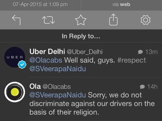 ओलाकैब्स ने हिंदू ड्राइवर की मांग करने वाले ग्राहक को दिया करारा जवाब Olacabs gave a befitting reply to one discriminating customer