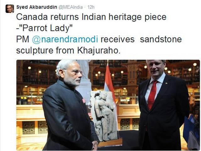 हार्पर ने मोदी को खजुराहो मंदिर का 900 साल पुराना शिल्प लौटाया modi_canada_harper