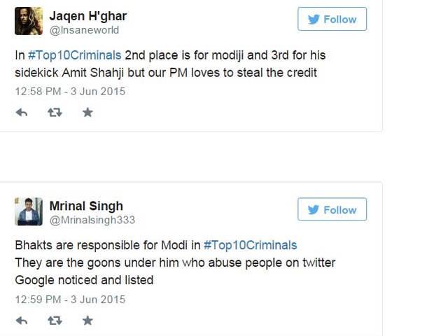 'Top 10 Criminals of india' सर्च करने पर गूगल दिखा रहा पीएम मोदी की तस्वीर, मचा बवाल PM @narendramodi featuring in Google Search’s #Top10Criminals triggers Twitter