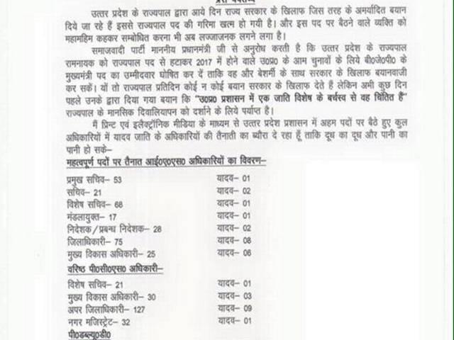 यूपी में 'यादव राज' पर राज्यपाल के बयान से भड़की सपा, जारी की अधिकारियों की लिस्ट ram gopal yadav