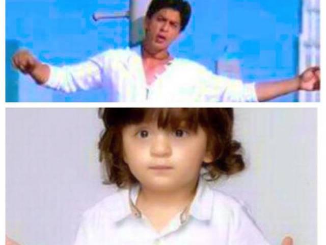 शाहरुख ने शेयर की अपने सिग्नेचर पोज की नकल करते अबराम की तस्वीर AbRam strikes SRK’s signature pose; Doting father shares the photo