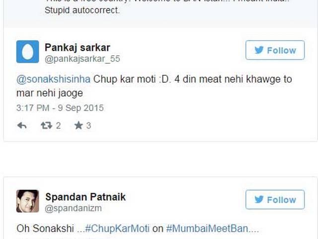 जानिए सोनाक्षी से परेशान होकर किसने कहा, 'चुप कर मोटी' Sonakshi Sinha_meat ban_twitter_trolled