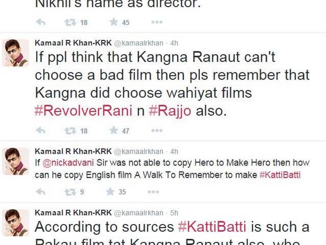 पकाऊ फिल्म है कंगना-इमरान की 'कट्टी बट्टी': KRK Kangna Ranaut’s Katti Batti is a Pakau film: Kamaal R Khan