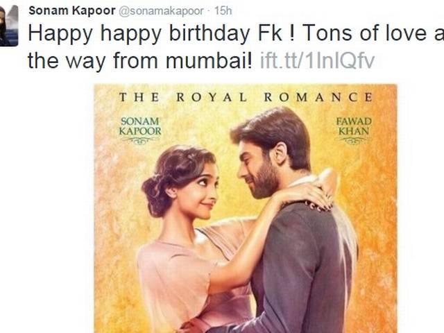 फवाद को सोनम ने जन्मदिन पर भेजा 'प्यार' Sonam send love to her ‘khubsurat’ cp star Fawad khan