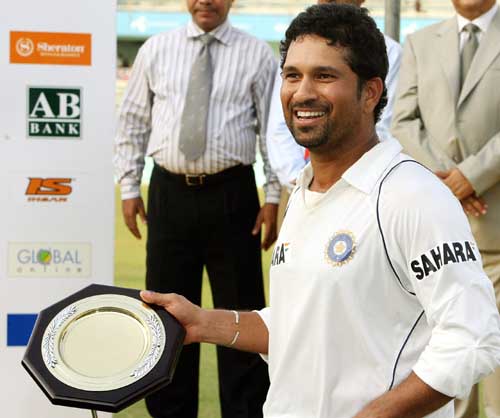 Indian cricketer Sachin Tendulkar smiles
