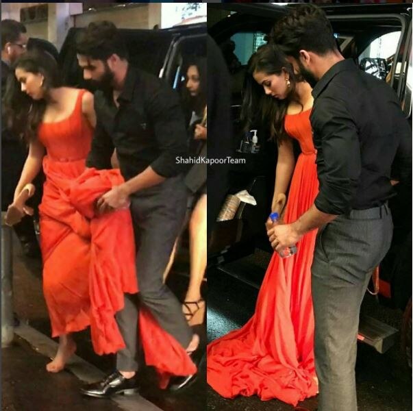 IIFA में जाते समय पत्नी मीरा का गाउन संभालते दिखे शाहिद कपूर Shahid Kapoor and Mira Rajput look stunning while posing for the shutterbugs at the green carpet