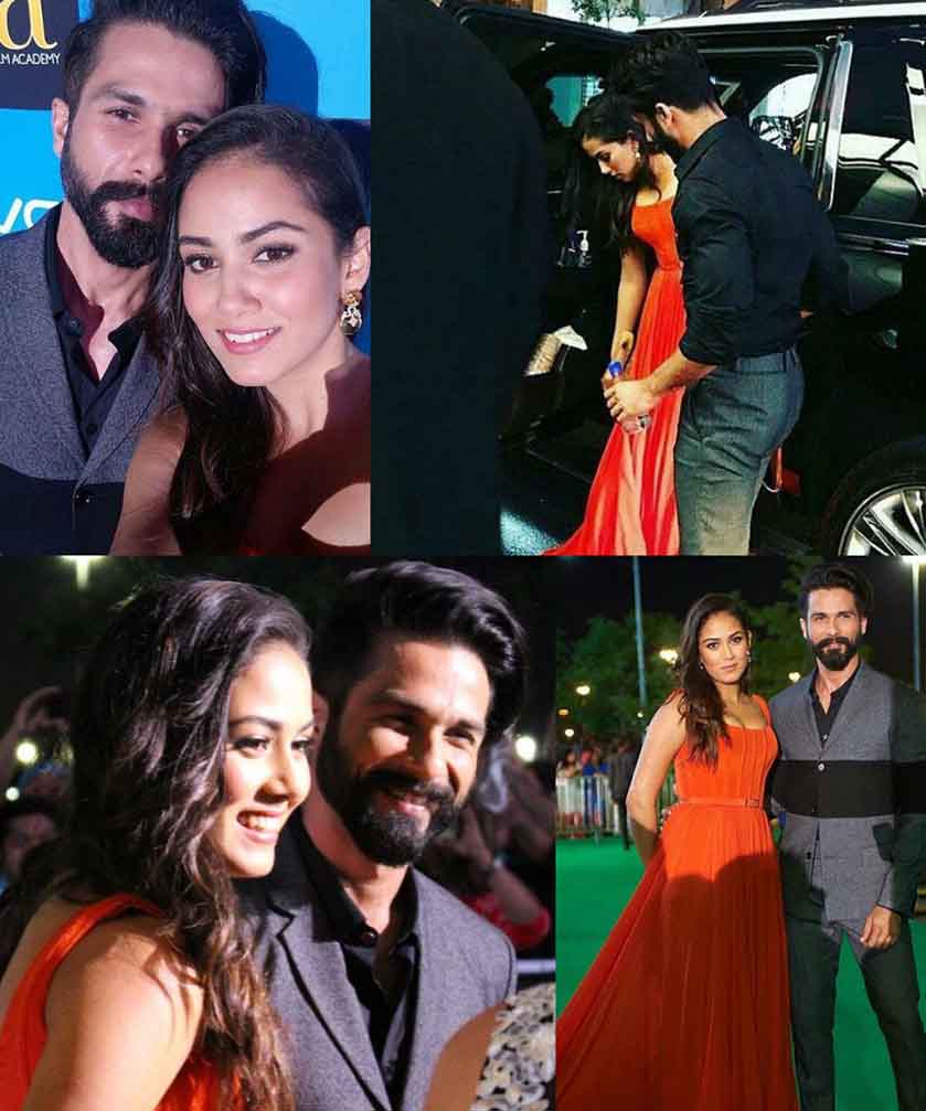 IIFA में जाते समय पत्नी मीरा का गाउन संभालते दिखे शाहिद कपूर Shahid Kapoor and Mira Rajput look stunning while posing for the shutterbugs at the green carpet