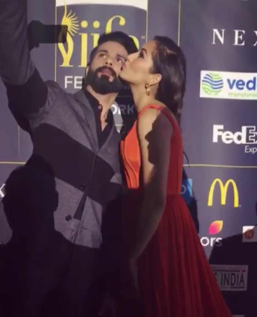 IIFA में जाते समय पत्नी मीरा का गाउन संभालते दिखे शाहिद कपूर Shahid Kapoor and Mira Rajput look stunning while posing for the shutterbugs at the green carpet