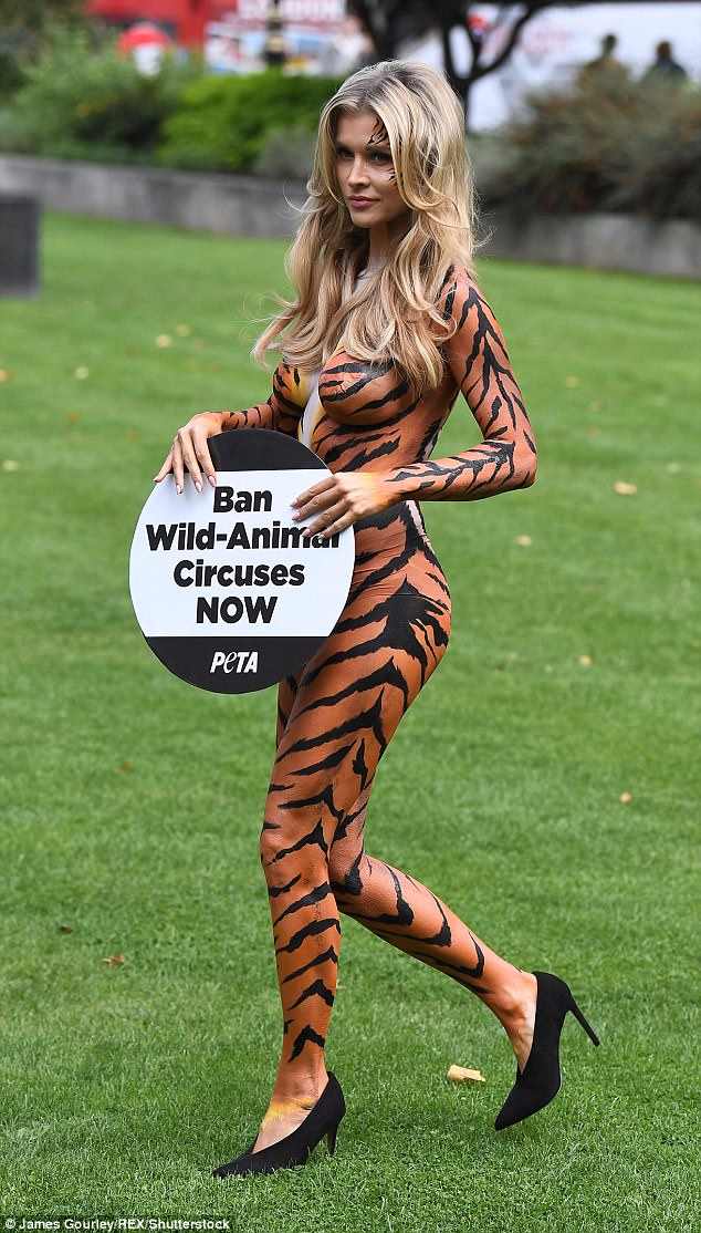 Housewives Of Miami star Joanna Krupa strips to tiger body paint to protest circuses in London