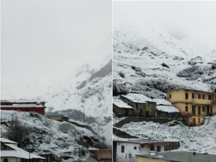 एक बार फिर से बद्रीनाथ धाम में शुरू हुई बर्फबारी, देखें तस्वीरें