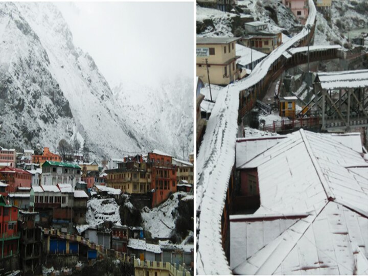 एक बार फिर से बद्रीनाथ धाम में शुरू हुई बर्फबारी, देखें तस्वीरें