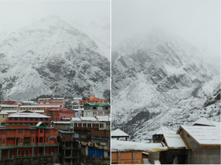 एक बार फिर से बद्रीनाथ धाम में शुरू हुई बर्फबारी, देखें तस्वीरें