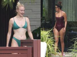 Priyanka Chopra and sophie turner in swimsuits turn up heat in Miami प्रियंका चोपड़ा ने जेठानी संग बिकनी में पानी में लगाई आग, देखें Hot Photos