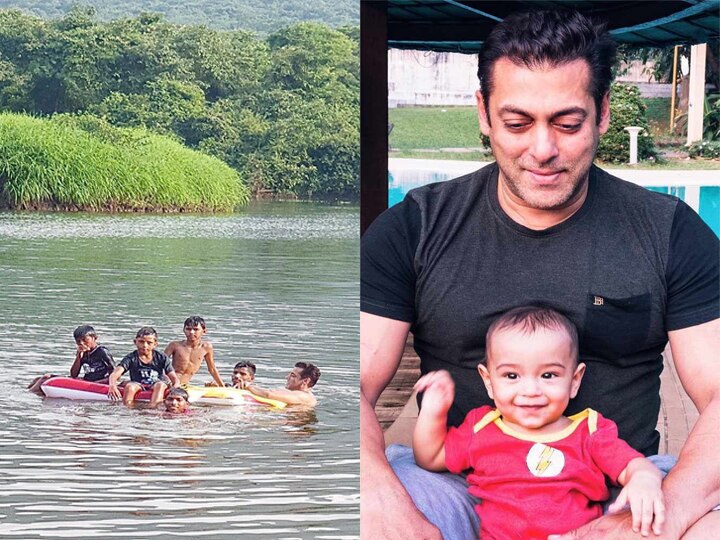 सलमान खान लगा रहे हैं, छोटे बच्चों के साथ नदी में डुबकी Dabangg 3 Bollywood Superstar Salman Khan Swimming In River With Kids
